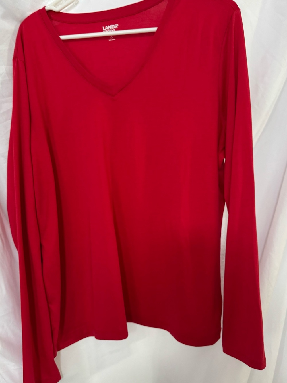 Lands' End Red V-Neck Long Sleeve Tee